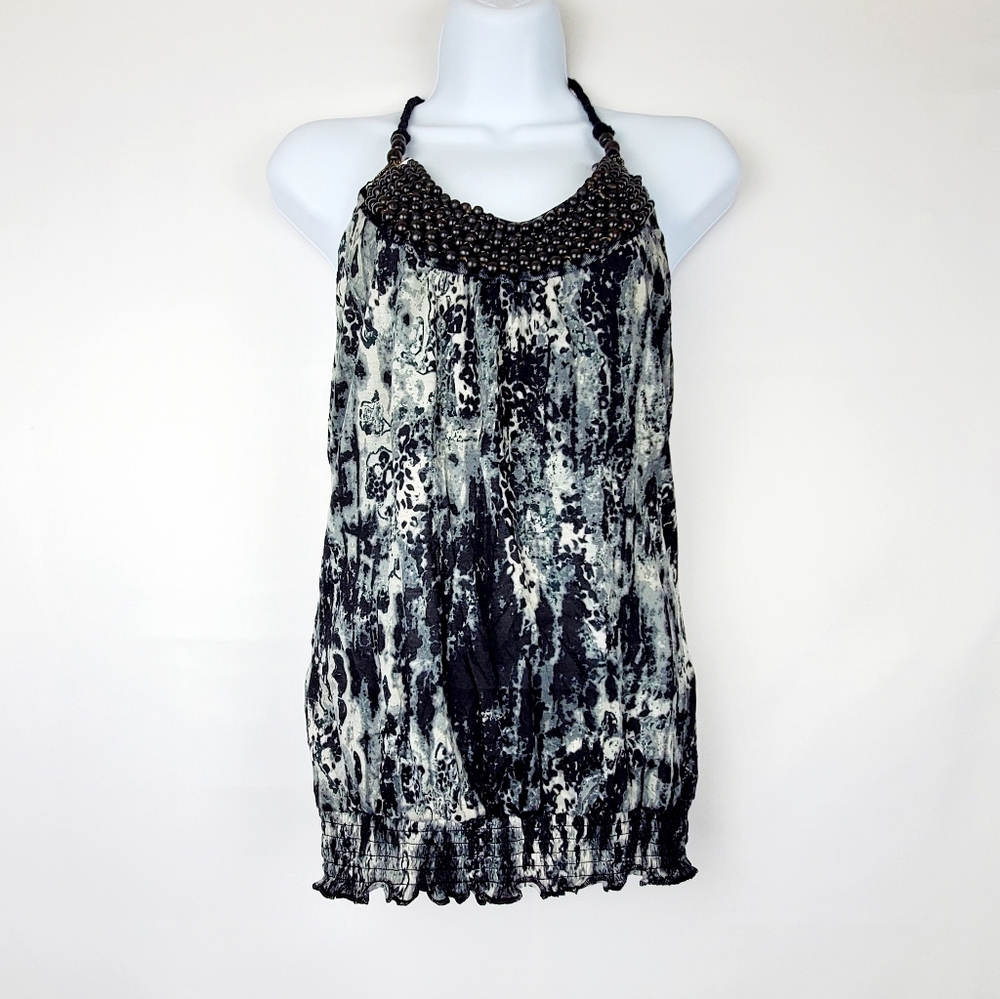 Almost Famous Tie-Dye Beaded Halter Blouse M